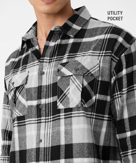Plaid Charcoal Men Utility Shirts