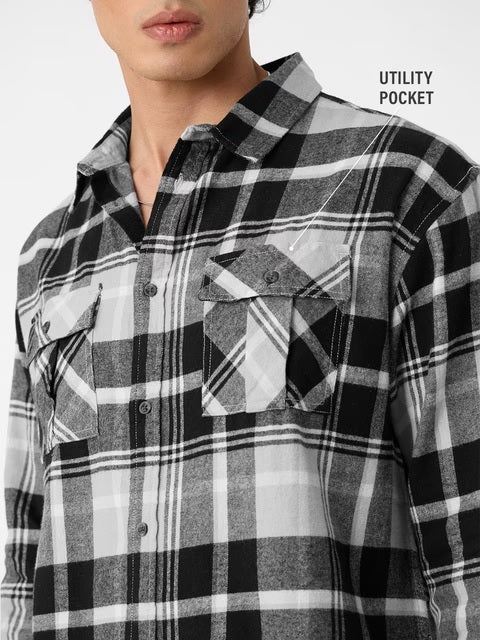 Plaid Charcoal Men Utility Shirts