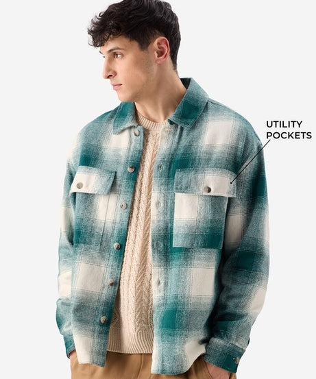 Light Emerald And White Men Flannel Shirts