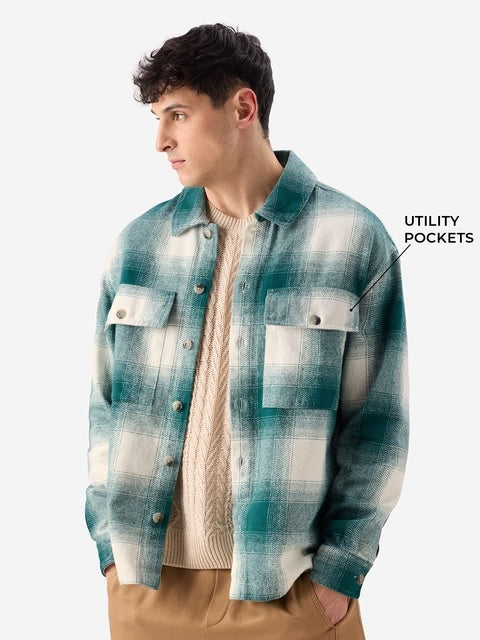 Light Emerald And White Men Flannel Shirts