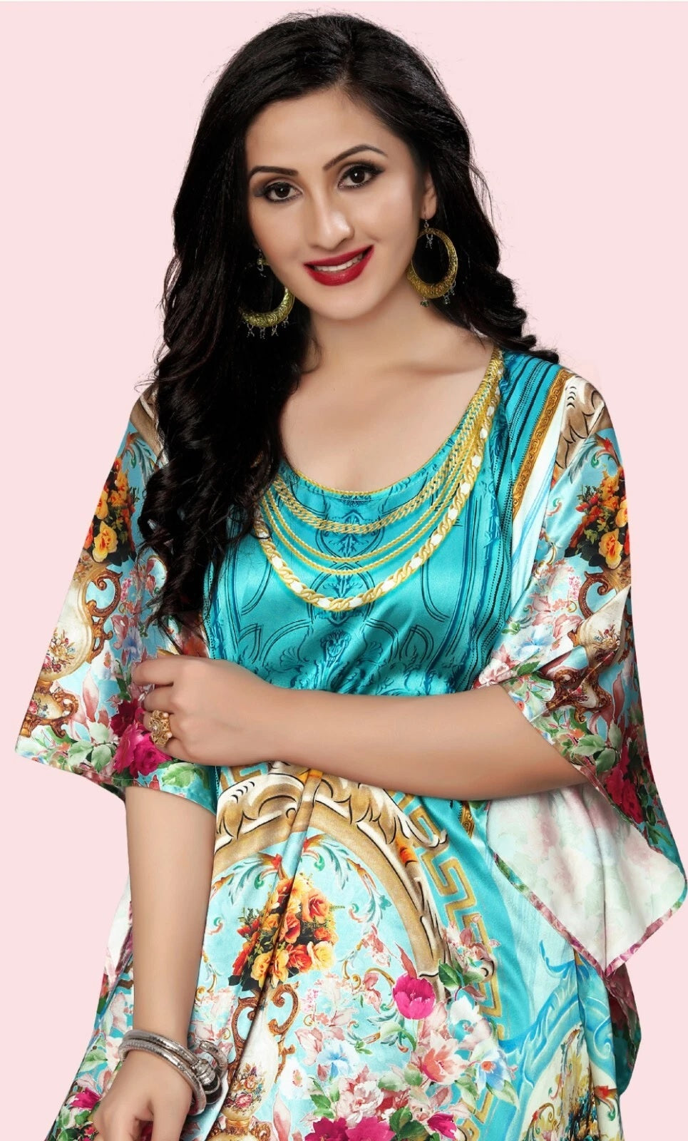 Women Plus Size Smoth Satin Kaftan Maxi Beach Dress