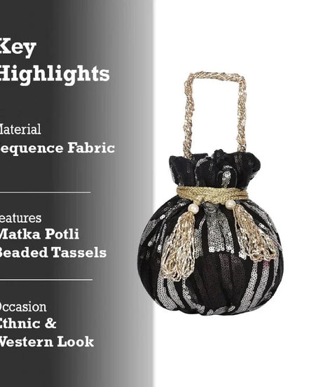 Women Sequence Work Handbag Potli Bag