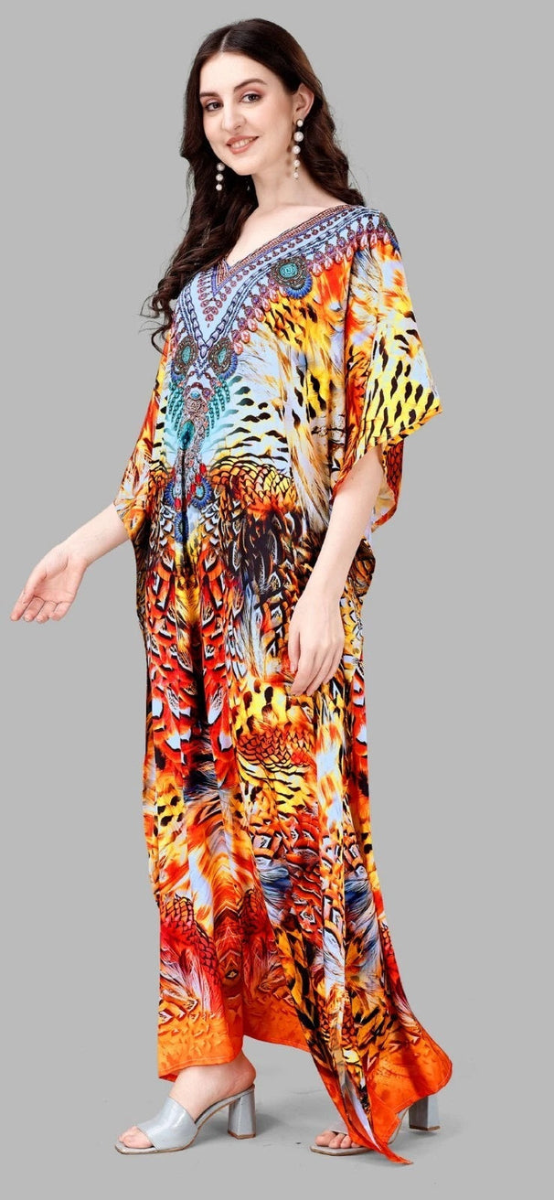 Free Size Beach Kaftan Dresses for Women Print V-Neck Long Swimsuit Cover Ups