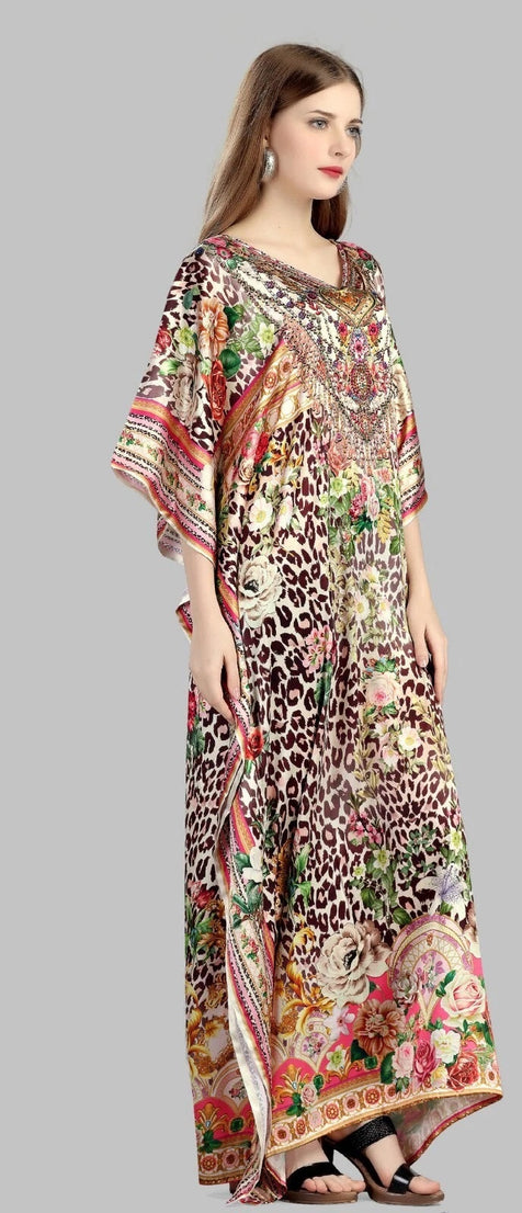 Women's Kaftan Dress Colorful Printed Long Maxi Style Dress