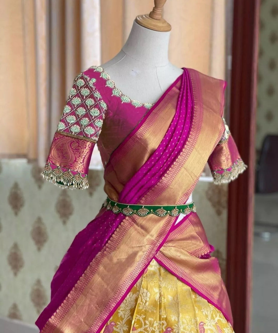 South Indian Style Party Lehenga Blouse Dupatta