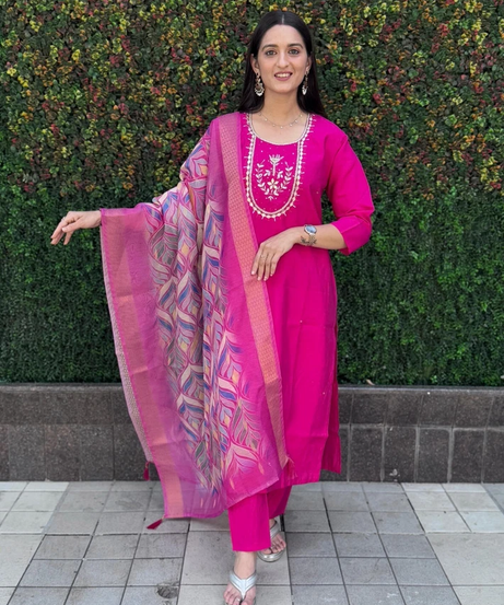 Beautiful Premium Roman Silk Designer Full Stitched Top Pant & Dupatta Set 12-KR