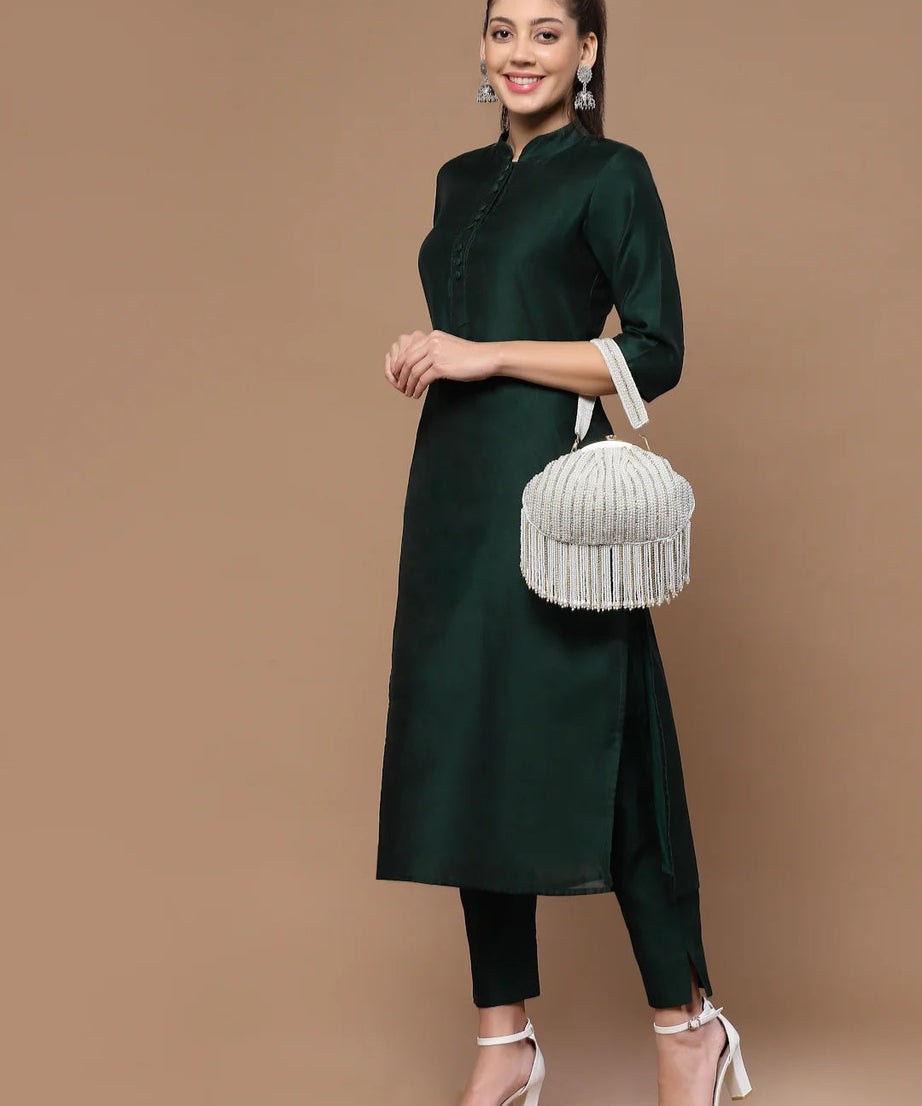 Droop Striped Embellished Faux Silk Clutch