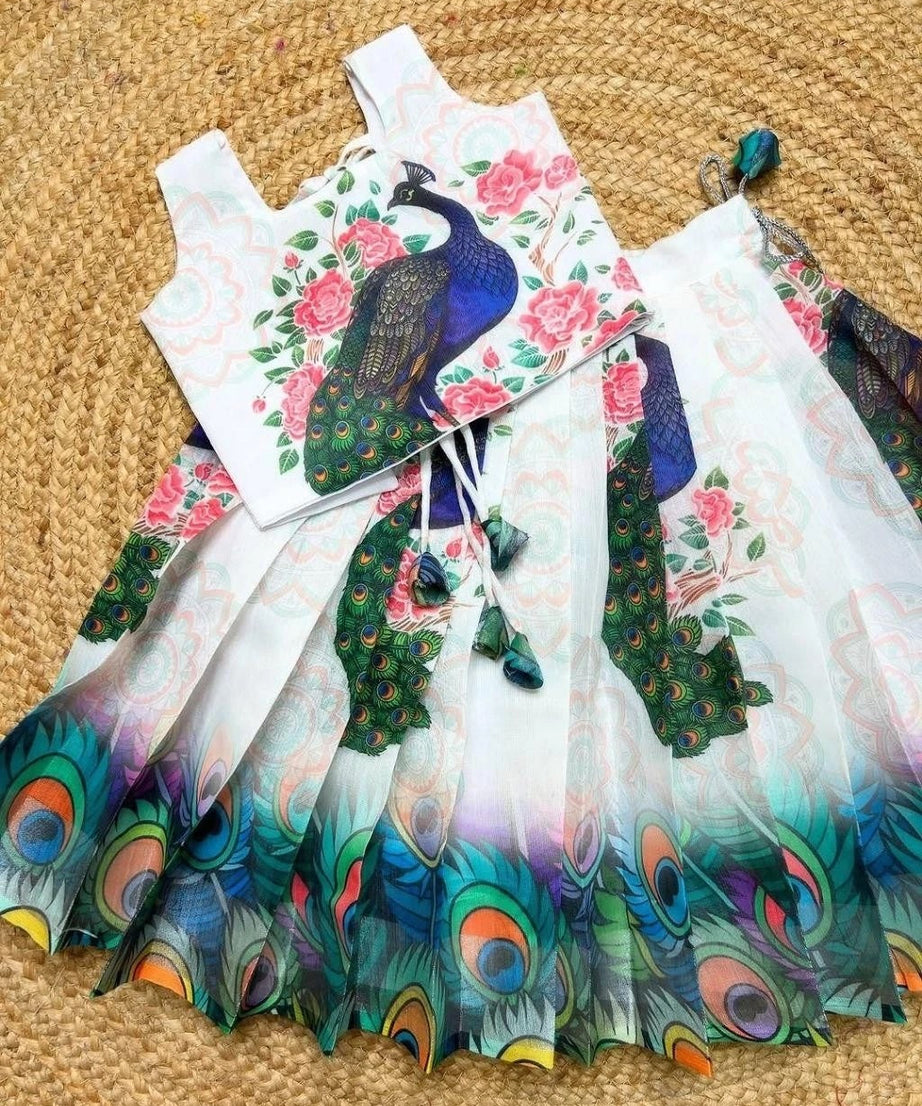 Kids & Girls Chinon Silk Wedding Traditional Wear Lehenga With Blouse