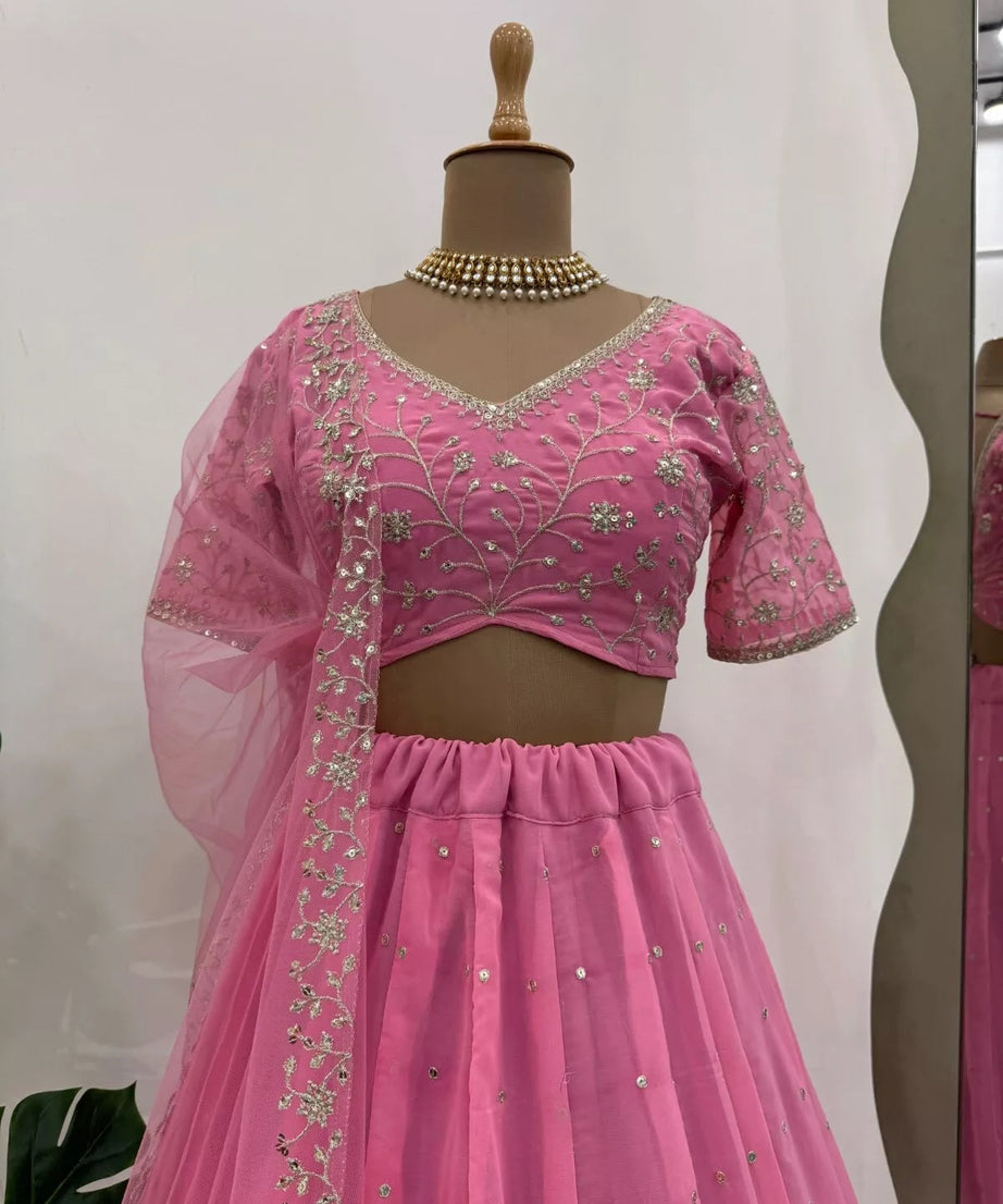 Style Faux Georgette Lehenga Blouse Dupatta