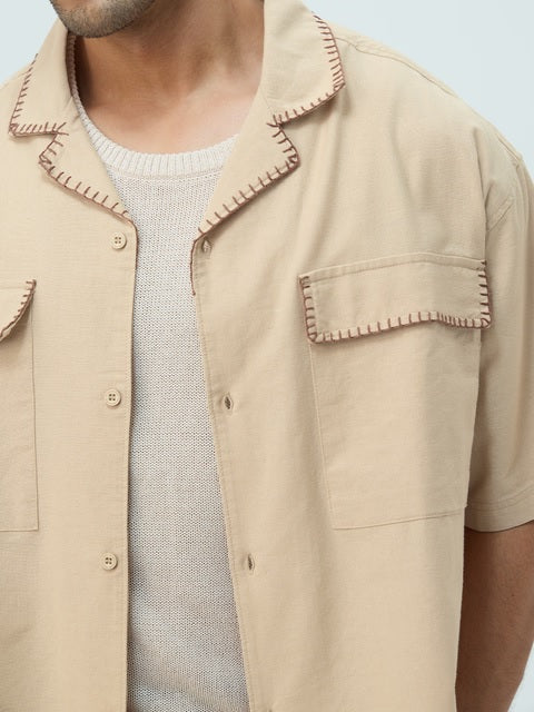 Cotton Linen Utility Sand Oversized Shirts