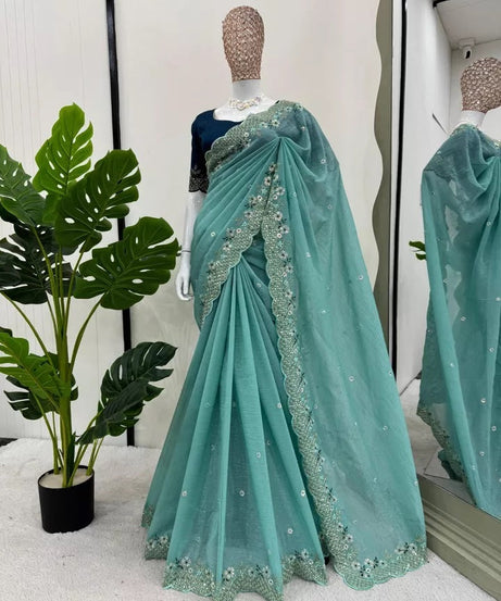 Party Wedding Wear Stylish Crunchy Silk Saree,Traditional Festival Sari