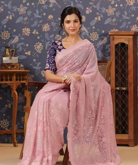 Traditional Classic Stylish Georgette Saree,Party Wedding Wear Sari Blouse