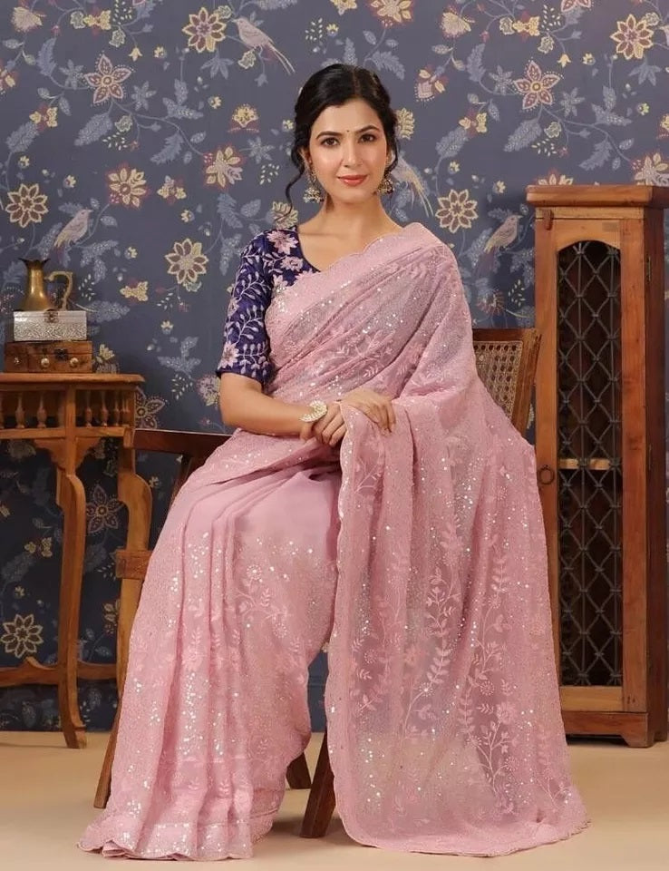 Traditional Classic Stylish Georgette Saree,Party Wedding Wear Sari Blouse