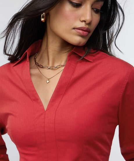 Cherry Red Fitted  Women Shirts