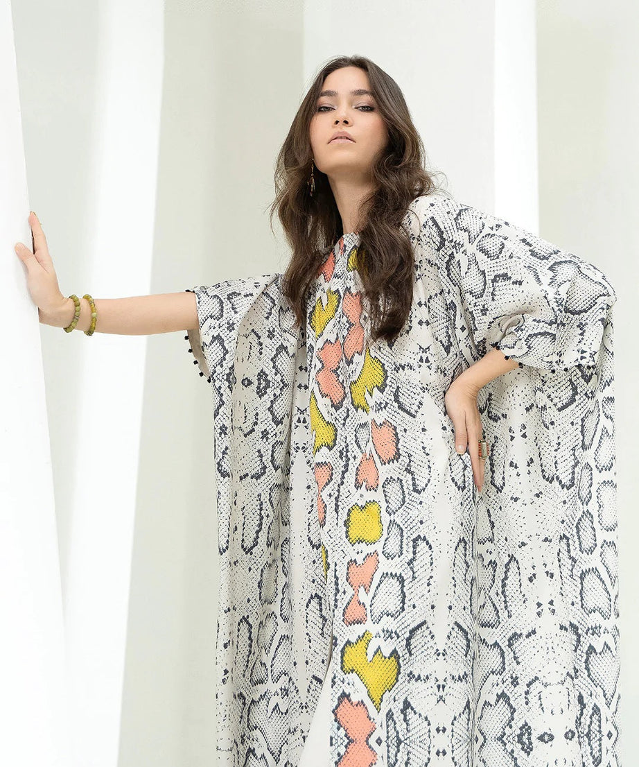 Soft Satin Silk  Beach Wear  Printed Women's Long Kaftan