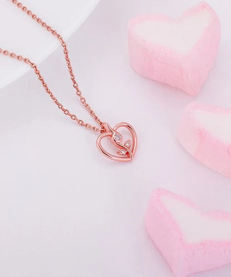 Rose Gold Leaf Me More Heart Pendant with Link Chain