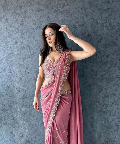 Heavy Pure Soft Georgette Bollywood Party Saree,Wedding Wear Sari With Blouse