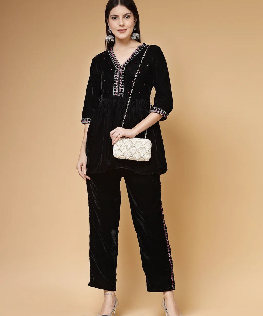 Pearl Embellished Corduroy Clutch