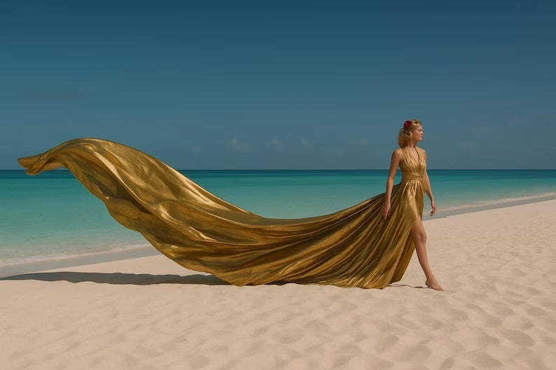 Gold Flying Dress Long Flying Dress For Photoshoot Infinity Flying Dress Backless Flying Dress