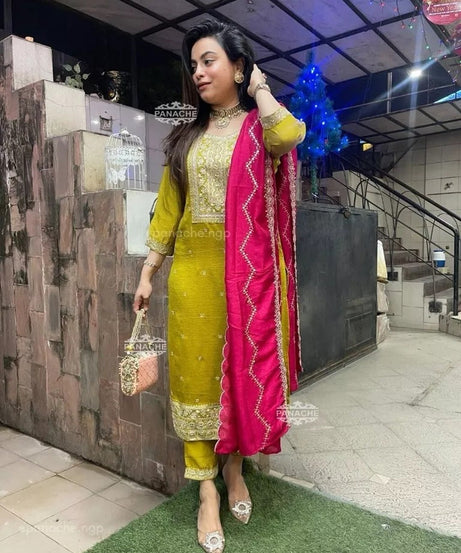 Function Beautiful Full Stitched Heavy Pure Chinon Kurti Bottom Dupatta