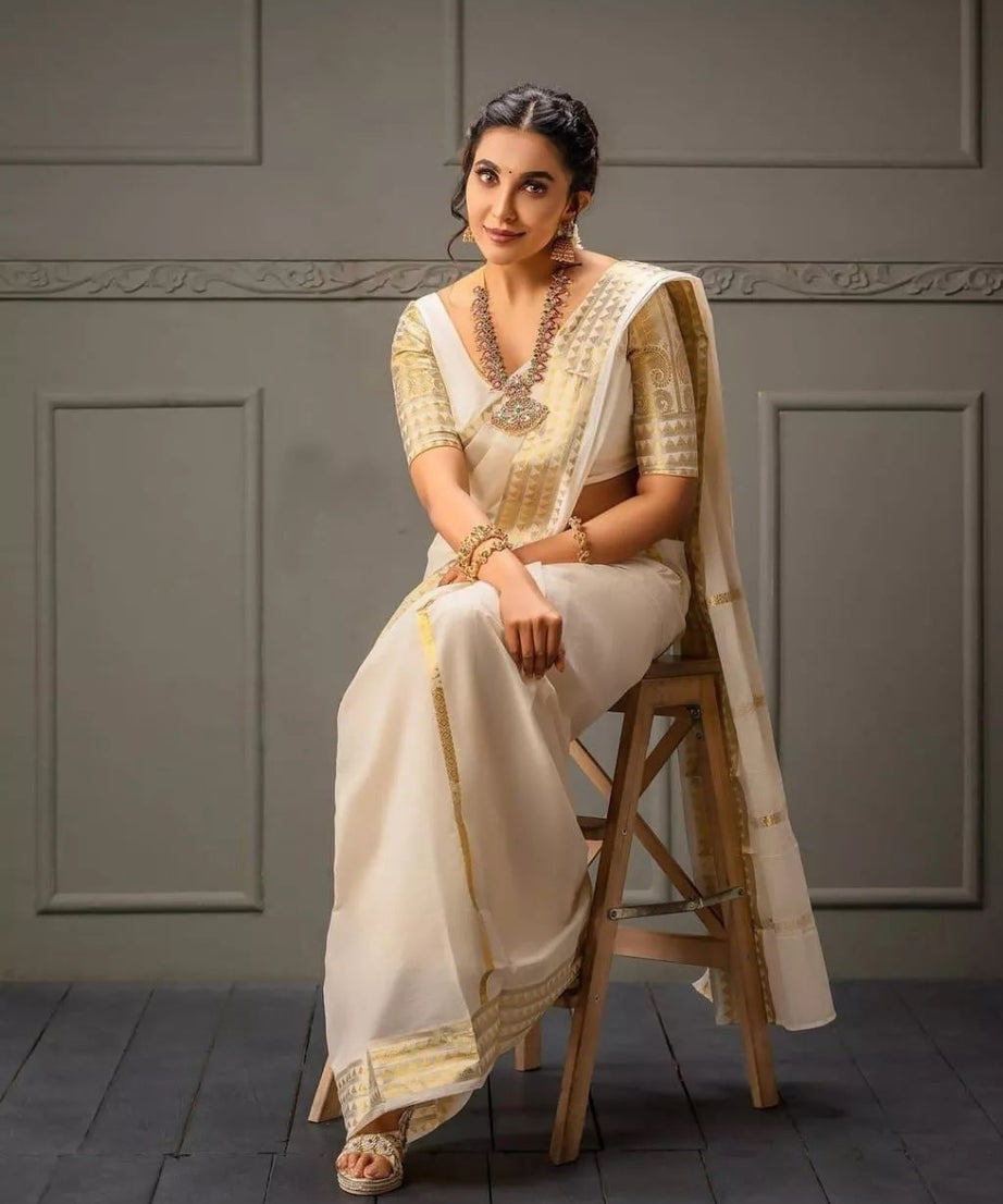 Soft Banarasi Silk With Weaving Gold Zari Saree With Blouse