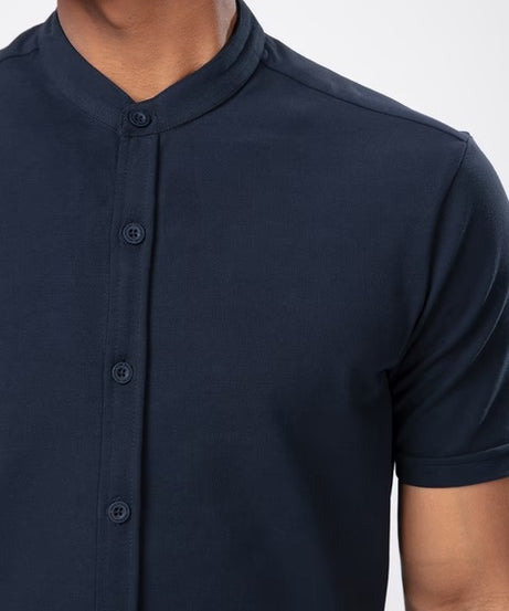 Mandarin Navy Blue Knit Shirts