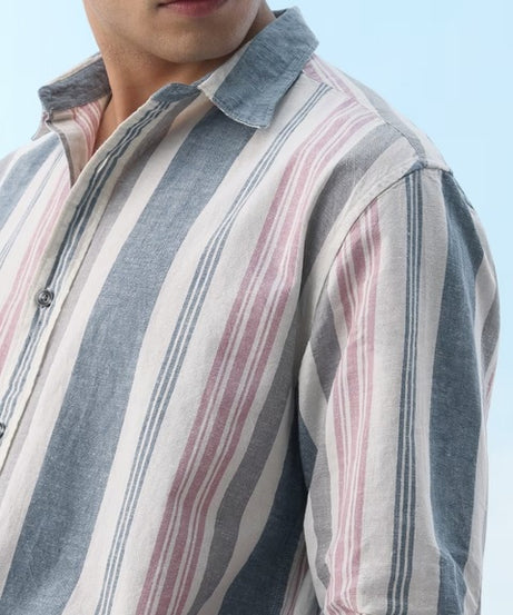 Stripes Marine Cotton Linen Shirts