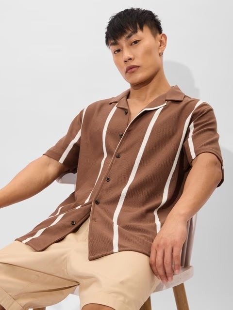 Stripes Brown, White Men Textured Shirts