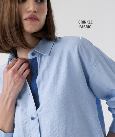 Textured Shirt Sterling Blue Women Boyfriend Shirts