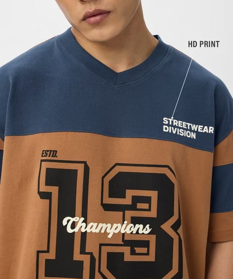 Colourblock Teal Terrain Oversized T-Shirts