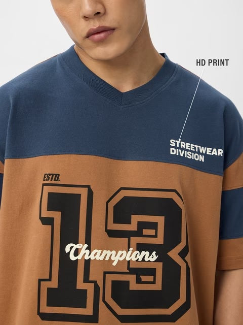 Colourblock Teal Terrain Oversized T-Shirts