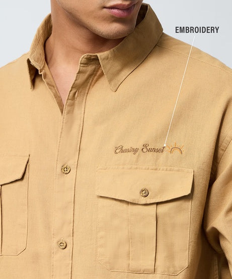 Utility Tan Cotton Linen Shirts