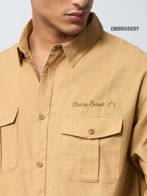 Utility Tan Cotton Linen Shirts