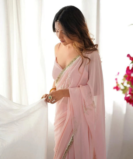 Georgette Classic Wedding Party Wear Saree With Blouse 11-JR