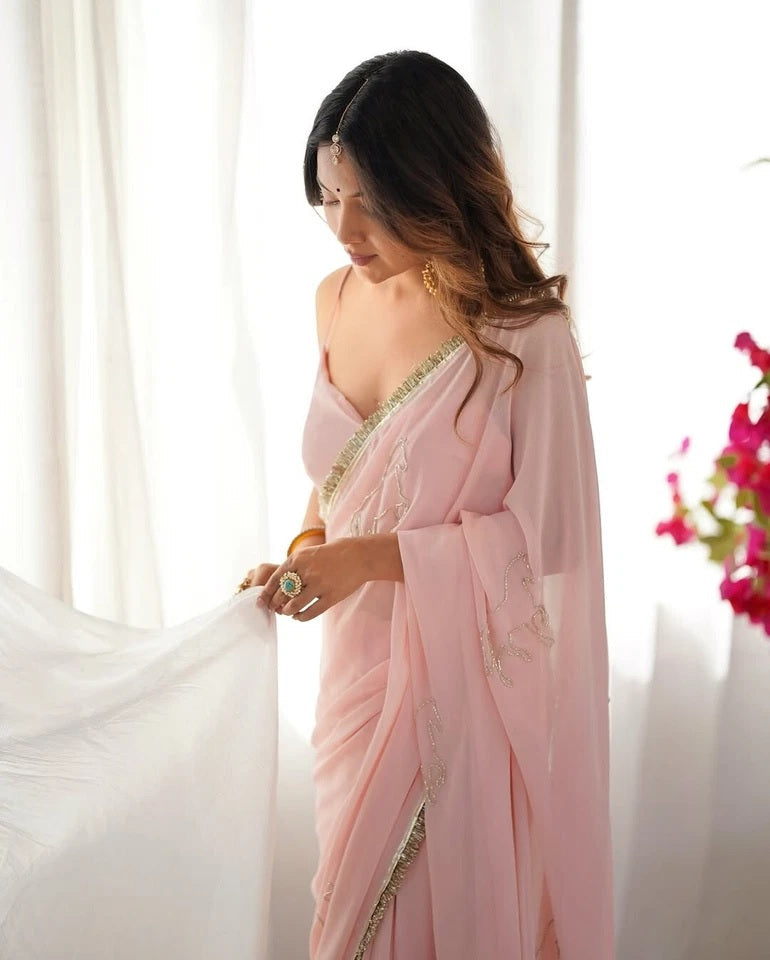 Georgette Classic Wedding Party Wear Saree With Blouse 11-JR