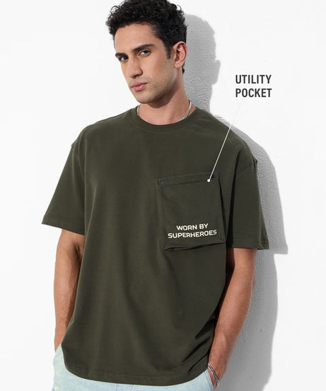 Utility Olive Green Oversized T-Shirts