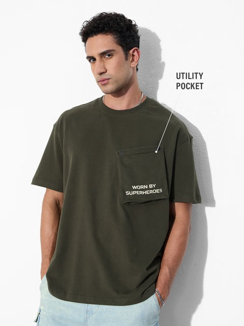 Utility Olive Green Oversized T-Shirts