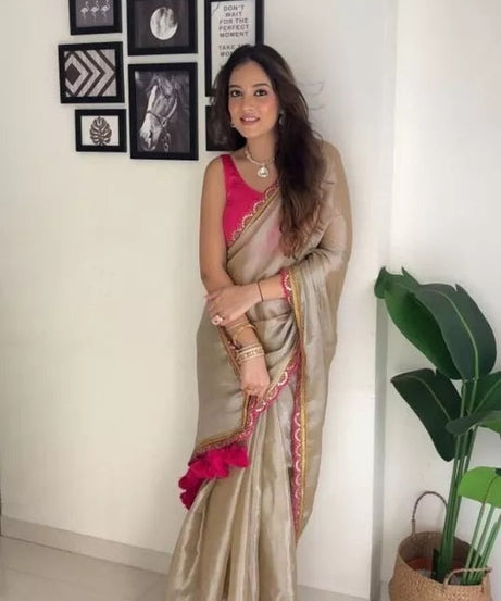 Classic Wear Two Tone Tissue Soft Saree,Wedding Party Sari & Blouse