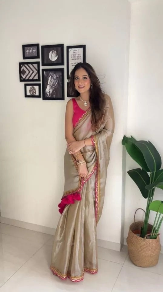 Classic Wear Two Tone Tissue Soft Saree,Wedding Party Sari & Blouse