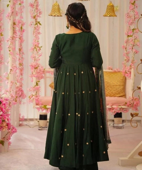 Heavy Pure Chinon Silk With Embroidery Work FullSleeves Gown Bottom Dupatta