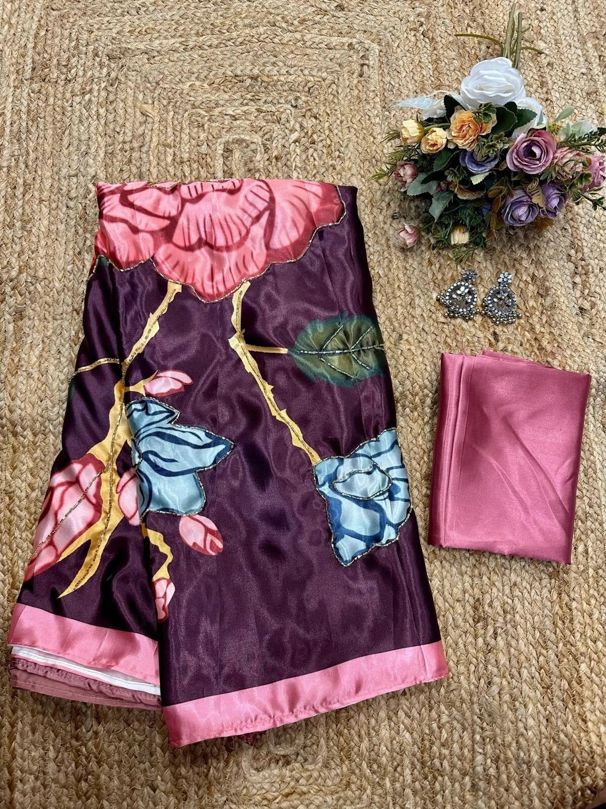 Women's Wedding Classic Latest Japan Satin Saree ,New Sari & Blouse