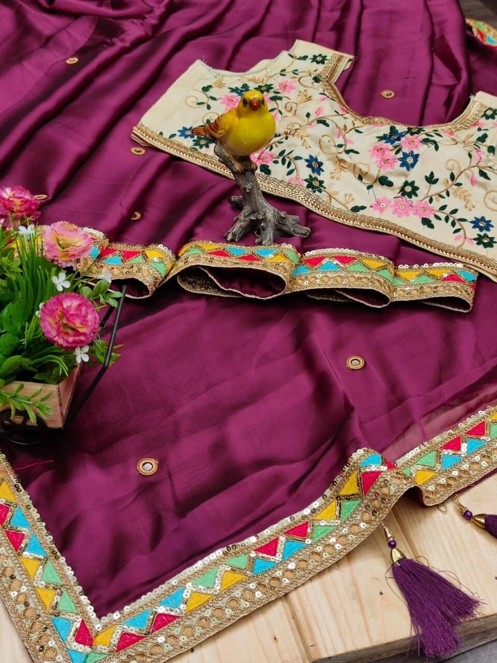 Rangoli Silk Embroidery Work,Designer Party Wear Saree & Blouse 11-RV