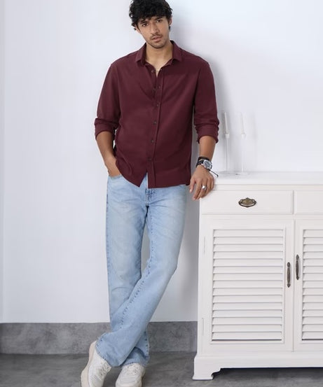 Textured Maroon Knit Shirts