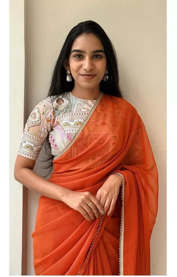 Women's Wedding Bollywood Smooth Georgette Saree,Ethnic Party Wear Sari GF-1