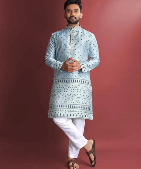 Heavy Jacquard Silk Kurta Pajama Set For Men's