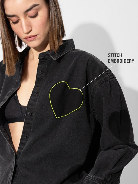 Denim Shacket  Charcoal Women Shackets