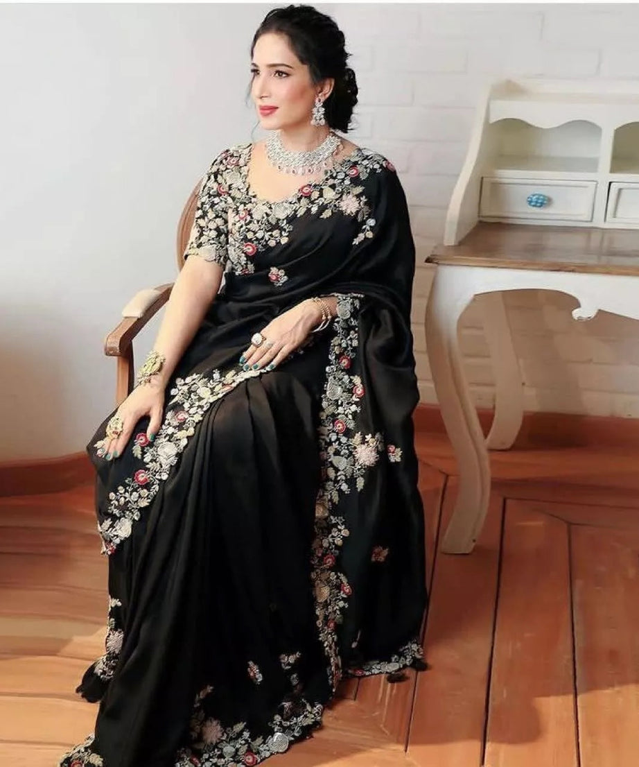 Georgette Embroidery Work Saree With Blouse,Party Wear Designer Saree