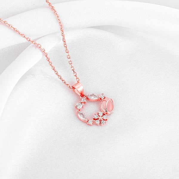 Rose Gold Drop Wreath Pendant With Link Chain