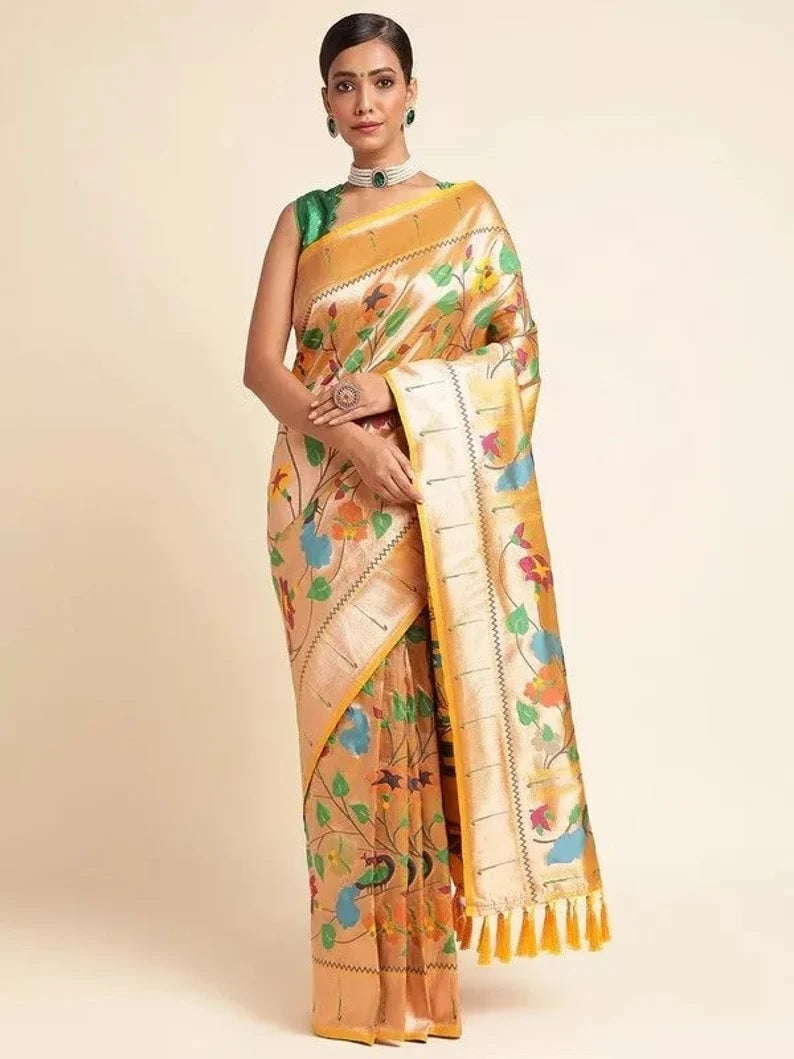 Traditional Banarasi Silk Saree with Gold Zari Weaving Sari & Blouse
