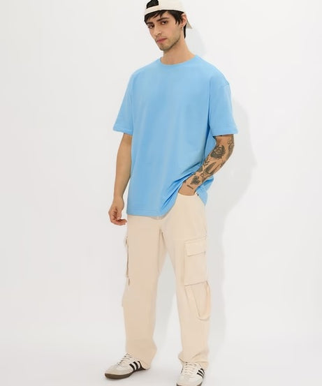 Solids Sea Blue Oversized T-Shirts